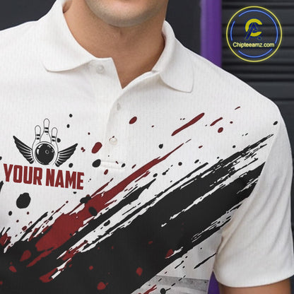 Black And Red Splatter Paint Bowling Ball & Pins Shirts Custom Team Bowling Attire For Men NYN3446