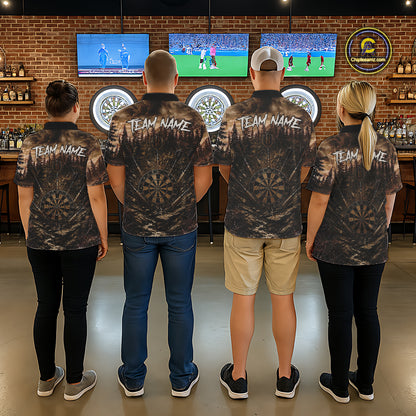 Funny Tiger Dart Polo Quarter-Zip Shirt For Men Custom Brown Grunge Forest Dart Tournament Jersey NYN4385