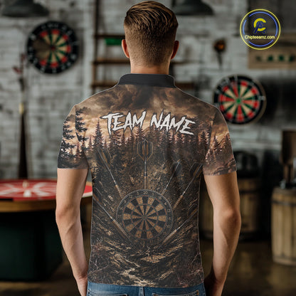 Funny Lion Dart Polo Quarter-Zip Shirt For Men Custom Brown Grunge Forest Dart Tournament Jersey NYN4386