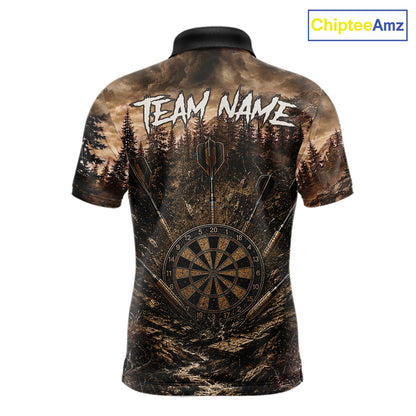 Funny Lion Dart Polo Quarter-Zip Shirt For Men Custom Brown Grunge Forest Dart Tournament Jersey NYN4386