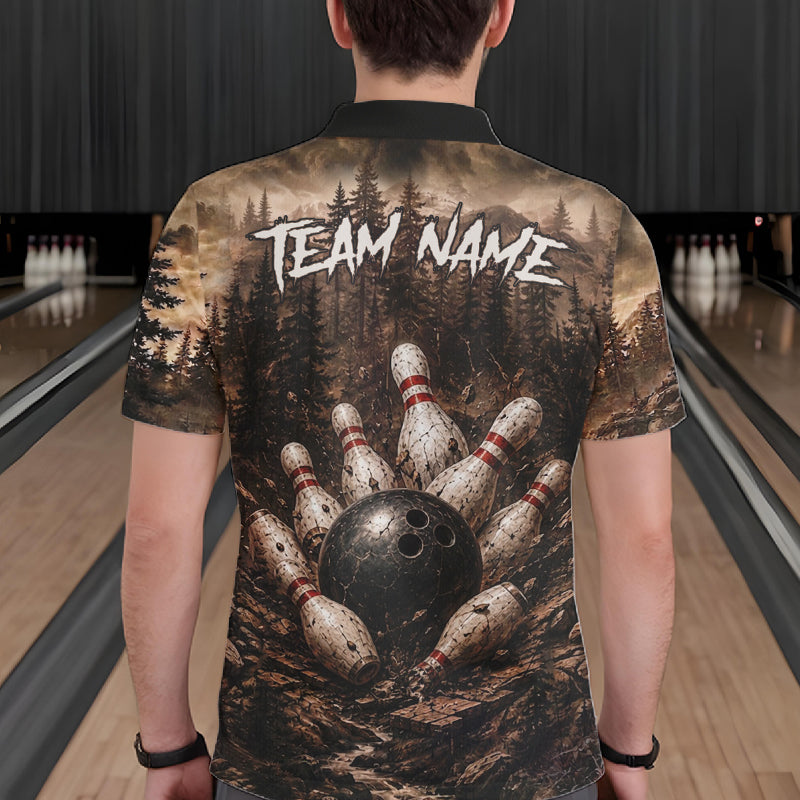 Funny Lion Bowling Shirts For Men Custom Grunge Forest Polo & 1/4 Zip Bowling Team Jersey  NYN4387
