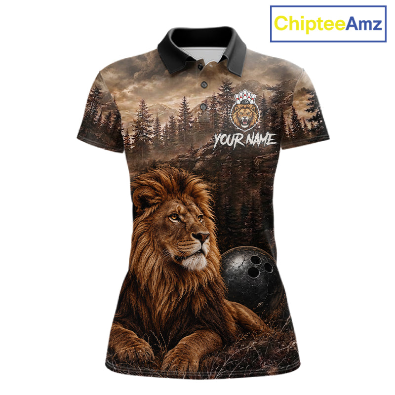 Funny Lion Bowling Shirts For Women Custom Grunge Forest Polo & 1/4 Zip Bowling Team Jersey  NYN4387