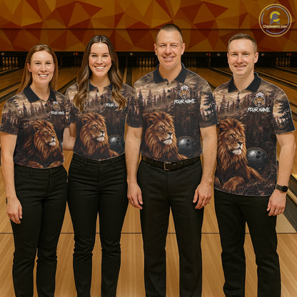 Funny Lion Bowling Shirts For Women Custom Grunge Forest Polo & 1/4 Zip Bowling Team Jersey  NYN4387