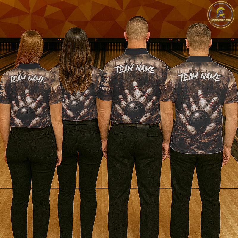 Funny Lion Bowling Shirts For Women Custom Grunge Forest Polo & 1/4 Zip Bowling Team Jersey  NYN4387