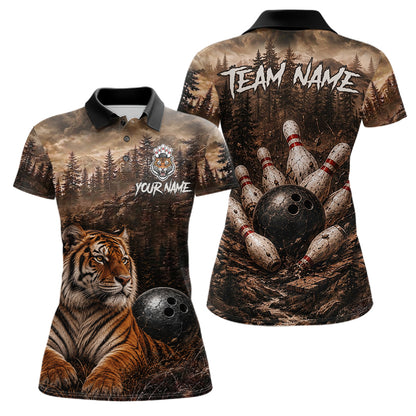 Funny Tiger Bowling Shirts For Women Custom Grunge Forest Polo & 1/4 Zip Bowling Team Jersey  NYN4388