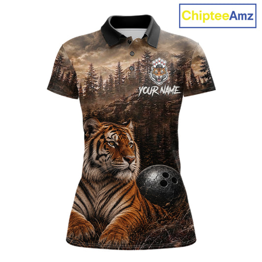 Funny Tiger Bowling Shirts For Women Custom Grunge Forest Polo & 1/4 Zip Bowling Team Jersey  NYN4388