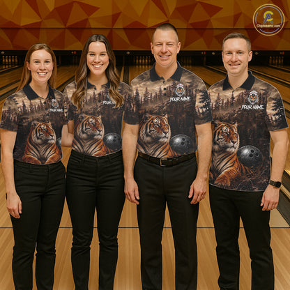 Funny Tiger Bowling Shirts For Women Custom Grunge Forest Polo & 1/4 Zip Bowling Team Jersey  NYN4388