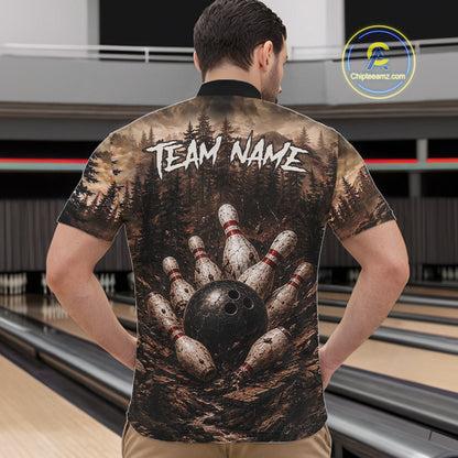 Funny Tiger Bowling Shirts For Men Custom Grunge Forest Polo & 1/4 Zip Bowling Team Jersey  NYN4388