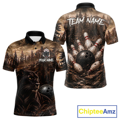 Funny Panther Bowling Shirts For Men Custom Grunge Forest Polo & 1/4 Zip Bowling Team Jersey  NYN4389