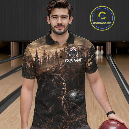 Funny Panther Bowling Shirts For Men Custom Grunge Forest Polo & 1/4 Zip Bowling Team Jersey  NYN4389