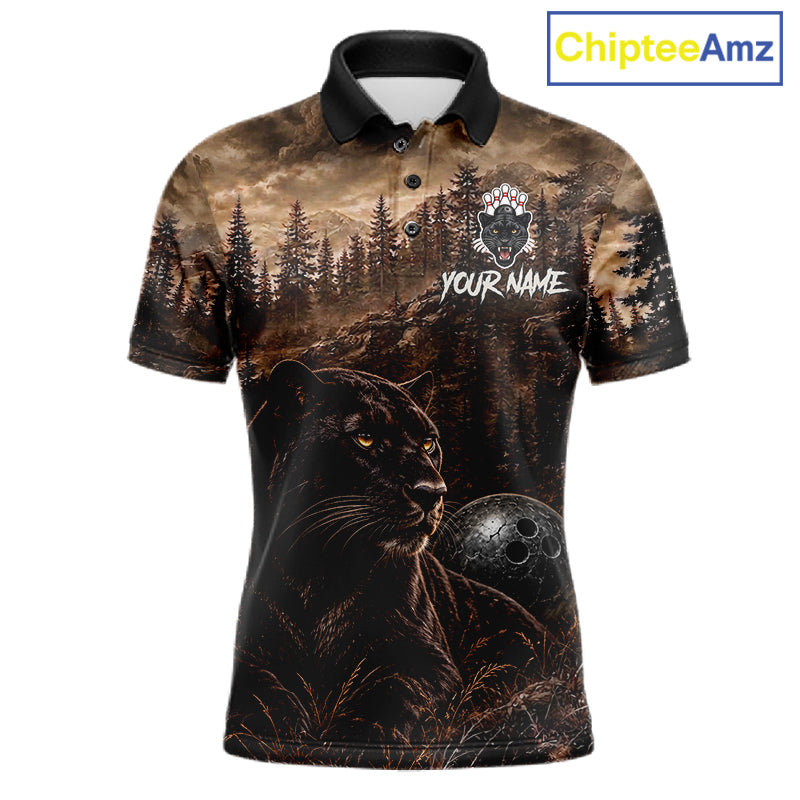 Funny Panther Bowling Shirts For Men Custom Grunge Forest Polo & 1/4 Zip Bowling Team Jersey  NYN4389