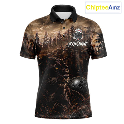 Funny Panther Bowling Shirts For Men Custom Grunge Forest Polo & 1/4 Zip Bowling Team Jersey  NYN4389