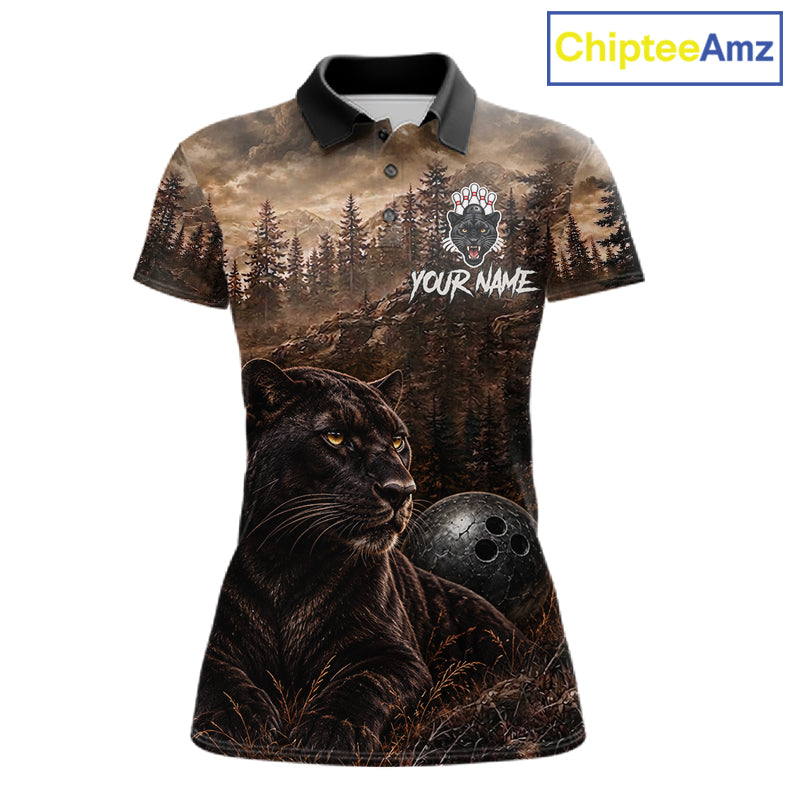 Funny Panther Bowling Shirts For Women Custom Grunge Forest Polo & 1/4 Zip Bowling Team Jersey  NYN4389
