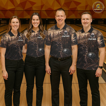 Funny Panther Bowling Shirts For Women Custom Grunge Forest Polo & 1/4 Zip Bowling Team Jersey  NYN4389