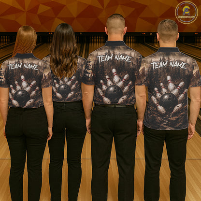 Funny Panther Bowling Shirts For Women Custom Grunge Forest Polo & 1/4 Zip Bowling Team Jersey  NYN4389