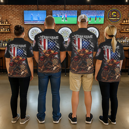 Cowboy Deer Funny Darts Polo 1/4-Zip Shirt For Men Custom US Flag Patriotic Darts Team Name Jersey NYN4395
