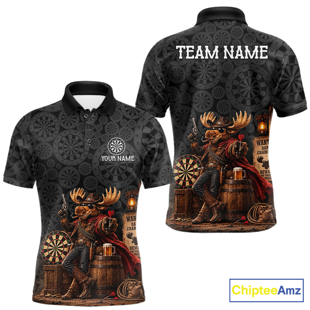 Cowboy Deer Funny Darts Polo 1/4-Zip Shirt For Men Custom Dartboard Seamless Darts Team Name Jersey NYN4396