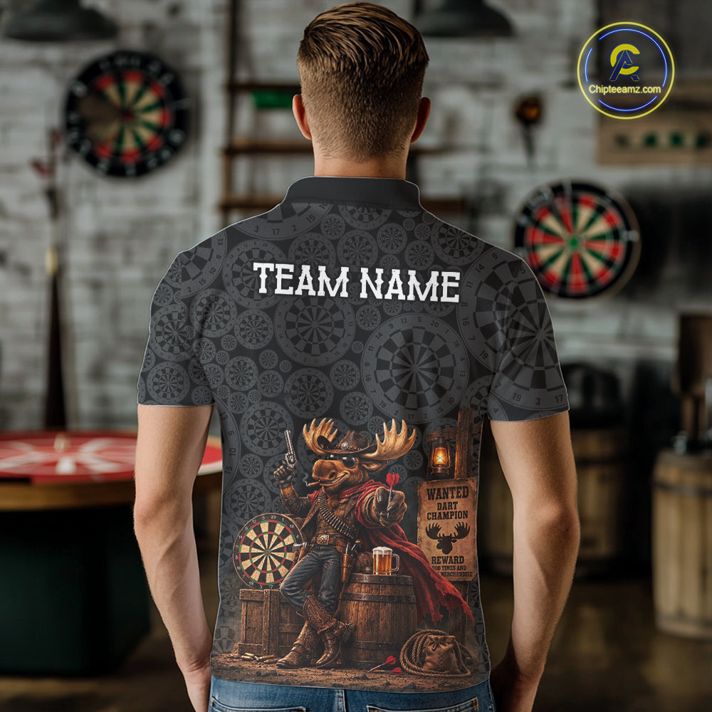 Cowboy Deer Funny Darts Polo 1/4-Zip Shirt For Men Custom Dartboard Seamless Darts Team Name Jersey NYN4396