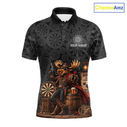 Cowboy Deer Funny Darts Polo 1/4-Zip Shirt For Men Custom Dartboard Seamless Darts Team Name Jersey NYN4396