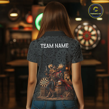 Cowboy Deer Funny Darts Polo 1/4-Zip Shirt For Women Custom Dartboard Seamless Darts Team Name Jersey NYN4396