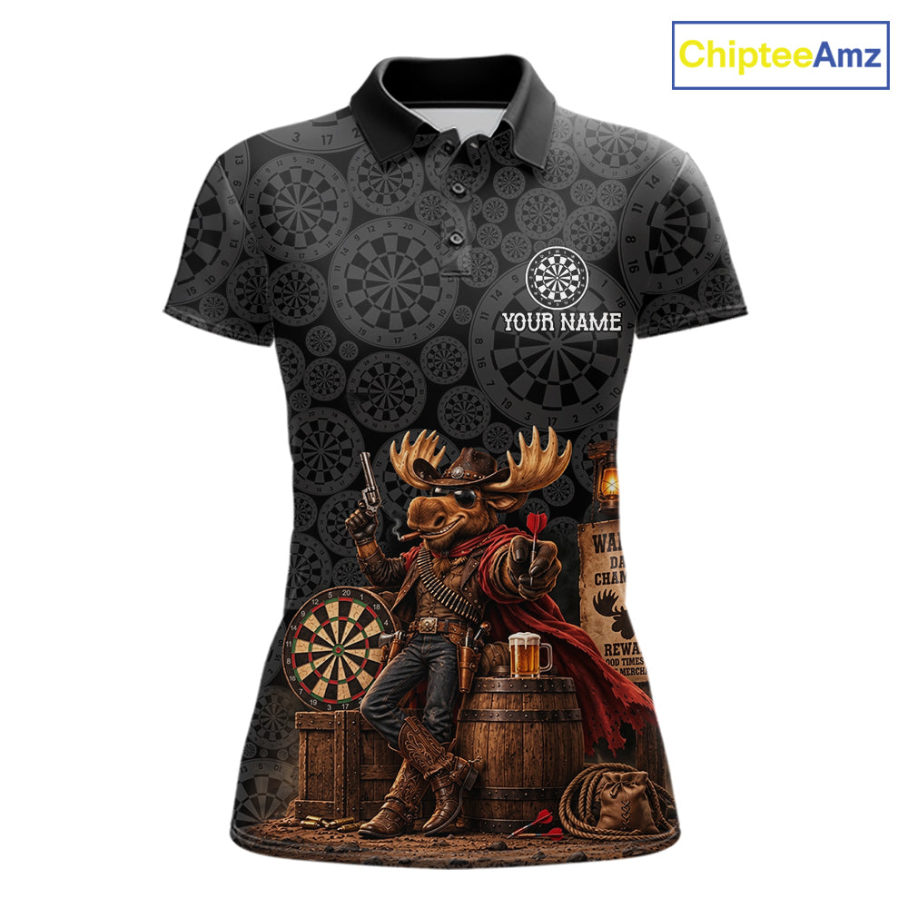 Cowboy Deer Funny Darts Polo 1/4-Zip Shirt For Women Custom Dartboard Seamless Darts Team Name Jersey NYN4396
