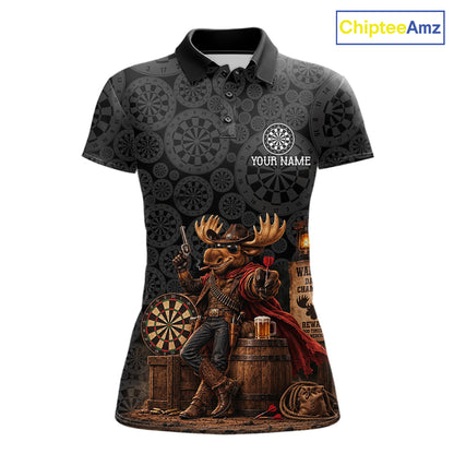 Cowboy Deer Funny Darts Polo 1/4-Zip Shirt For Women Custom Dartboard Seamless Darts Team Name Jersey NYN4396