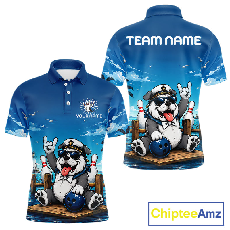 Sailor Bulldog Bowling Shirt For Men Custom Name Funny Bowling Team Jersey Gift For Bowling Lover NYN4399