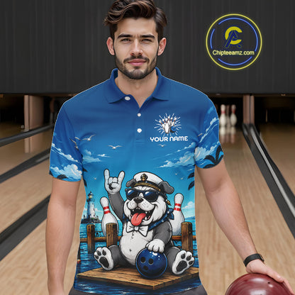 Sailor Bulldog Bowling Shirt For Men Custom Name Funny Bowling Team Jersey Gift For Bowling Lover NYN4399