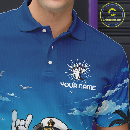 Sailor Bulldog Bowling Shirt For Men Custom Name Funny Bowling Team Jersey Gift For Bowling Lover NYN4399