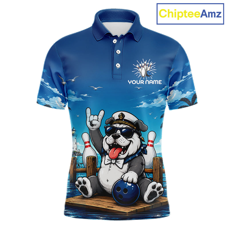 Sailor Bulldog Bowling Shirt For Men Custom Name Funny Bowling Team Jersey Gift For Bowling Lover NYN4399