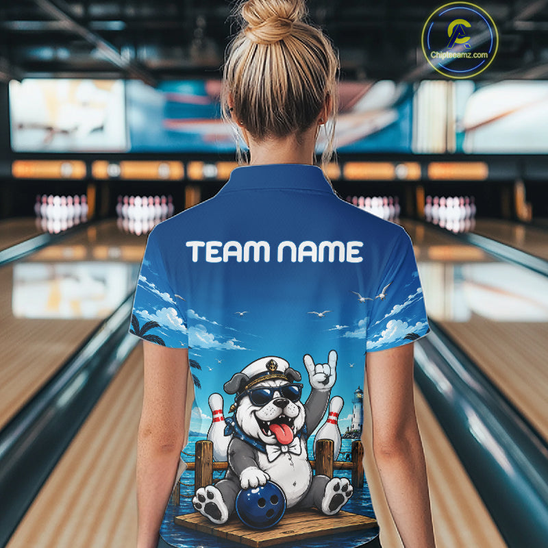 Sailor Bulldog Bowling Shirt For Women Custom Name Funny Bowling Team Jersey Gift For Bowling Lover NYN4399
