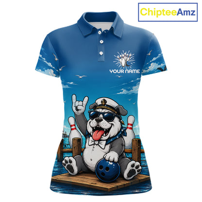 Sailor Bulldog Bowling Shirt For Women Custom Name Funny Bowling Team Jersey Gift For Bowling Lover NYN4399