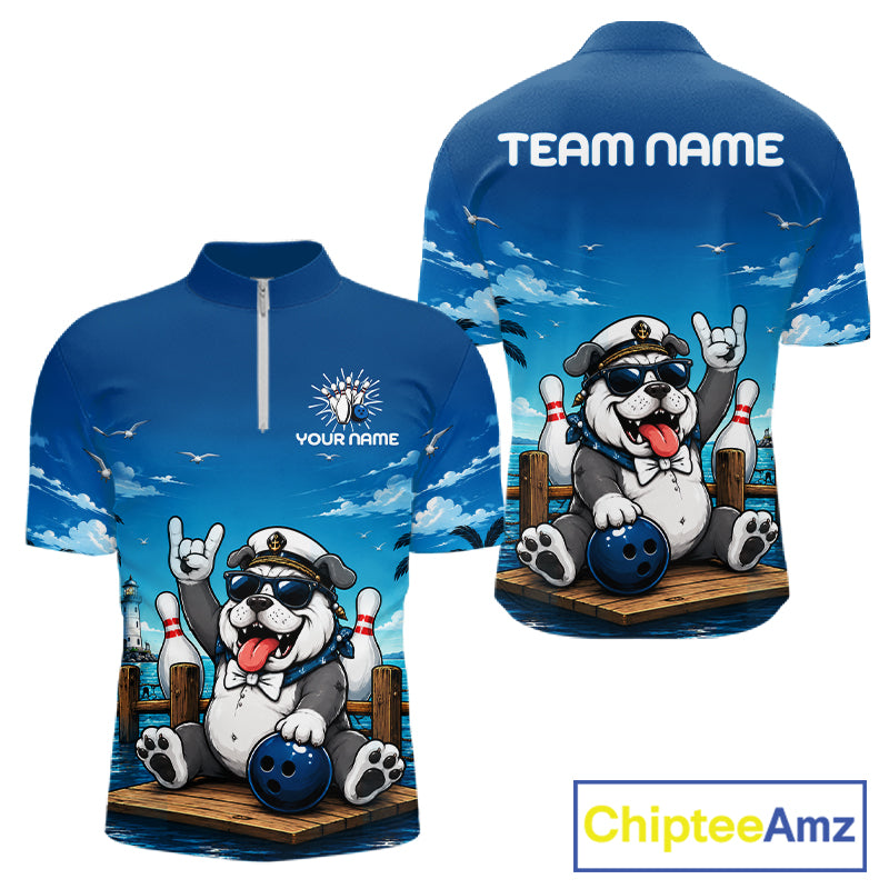 Sailor Bulldog Bowling Shirt For Men Custom Name Funny Bowling Team Jersey Gift For Bowling Lover NYN4399