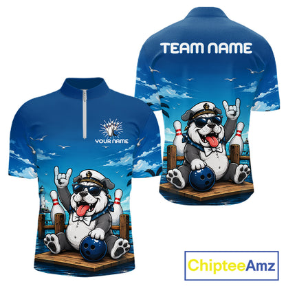 Sailor Bulldog Bowling Shirt For Men Custom Name Funny Bowling Team Jersey Gift For Bowling Lover NYN4399