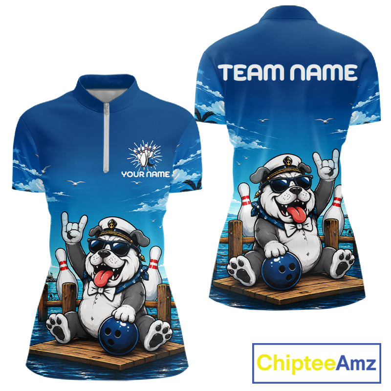 Sailor Bulldog Bowling Shirt For Women Custom Name Funny Bowling Team Jersey Gift For Bowling Lover NYN4399