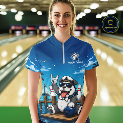 Sailor Bulldog Bowling Shirt For Women Custom Name Funny Bowling Team Jersey Gift For Bowling Lover NYN4399