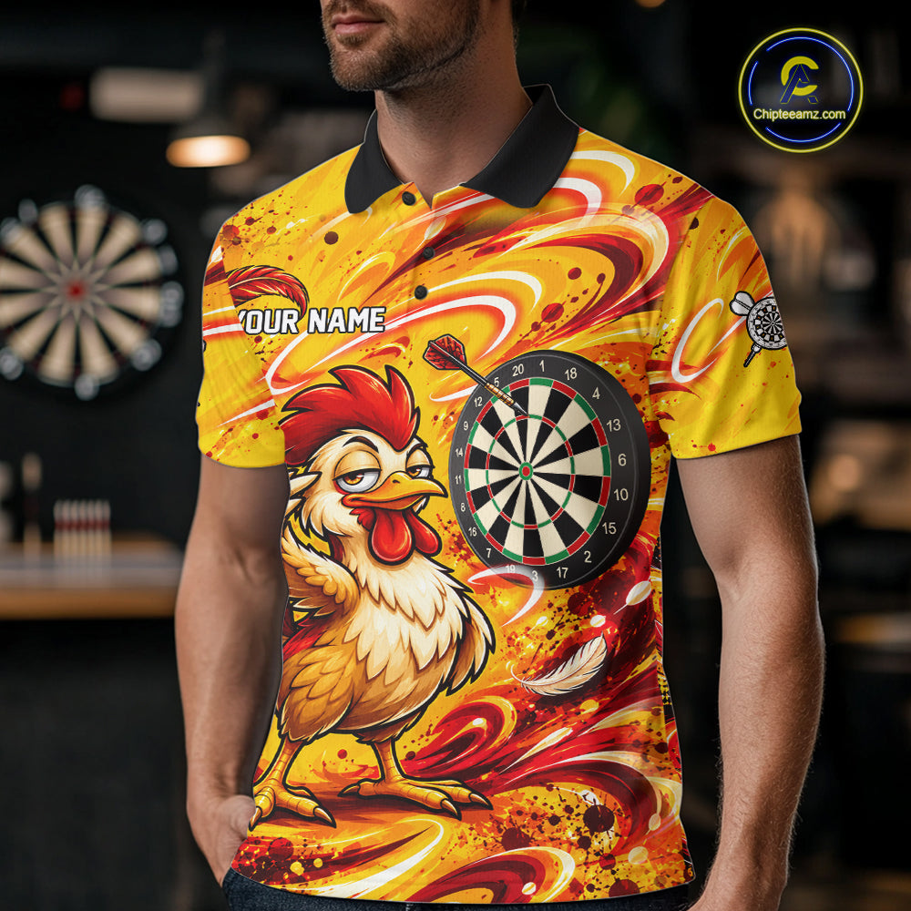Yellow Red Splatter Funny Darts Polo 1/4-Zip Shirt For Men Rooster Darts Team Tournament Shirt NYN4775