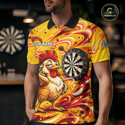 Yellow Red Splatter Funny Darts Polo 1/4-Zip Shirt For Men Rooster Darts Team Tournament Shirt NYN4775