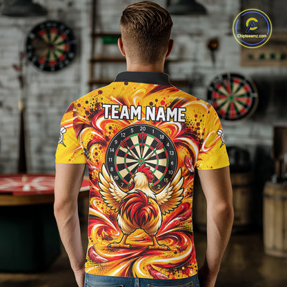 Yellow Red Splatter Funny Darts Polo 1/4-Zip Shirt For Men Rooster Darts Team Tournament Shirt NYN4775