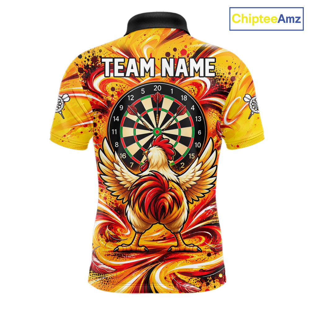 Yellow Red Splatter Funny Darts Polo 1/4-Zip Shirt For Men Rooster Darts Team Tournament Shirt NYN4775