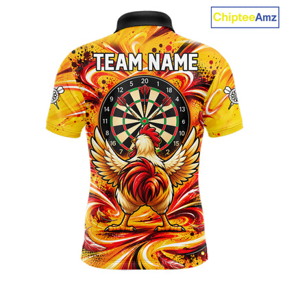 Yellow Red Splatter Funny Darts Polo 1/4-Zip Shirt For Men Rooster Darts Team Tournament Shirt NYN4775