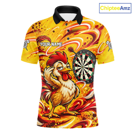 Yellow Red Splatter Funny Darts Polo 1/4-Zip Shirt For Men Rooster Darts Team Tournament Shirt NYN4775