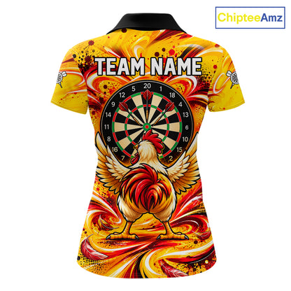 Yellow Red Splatter Funny Darts Polo 1/4-Zip Shirt For Women Rooster Darts Team Tournament Shirt NYN4775