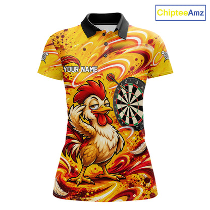Yellow Red Splatter Funny Darts Polo 1/4-Zip Shirt For Women Rooster Darts Team Tournament Shirt NYN4775
