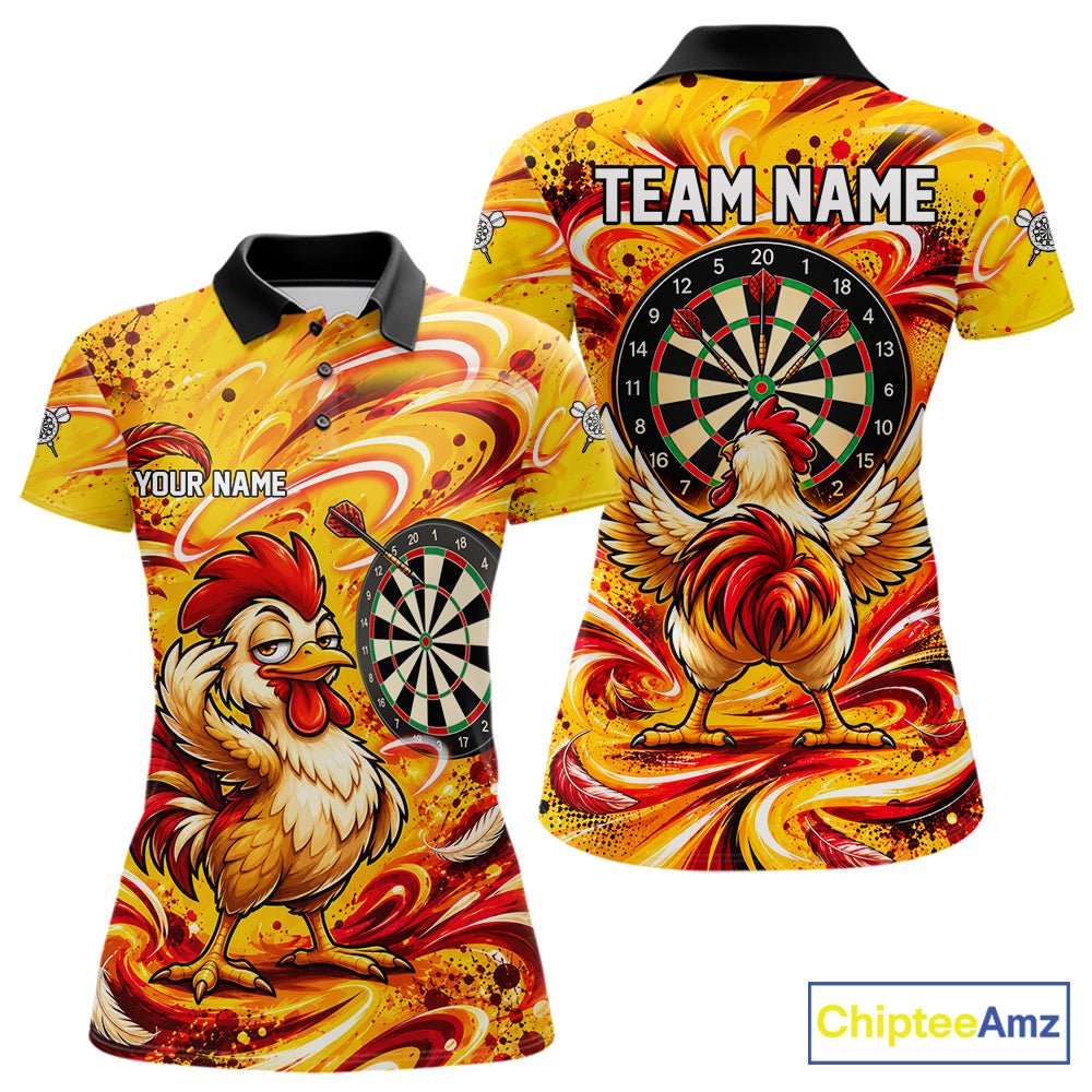 Yellow Red Splatter Funny Darts Polo 1/4-Zip Shirt For Women Rooster Darts Team Tournament Shirt NYN4775
