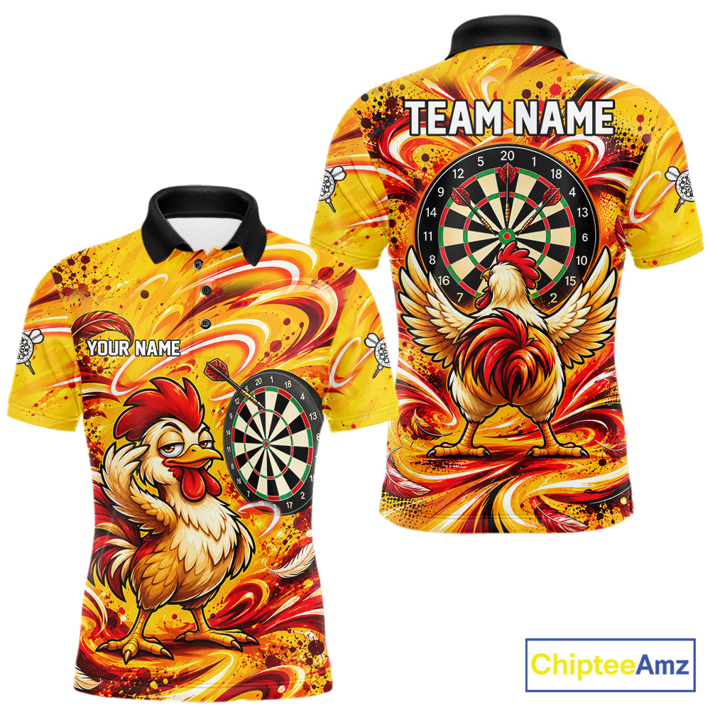 Yellow Red Splatter Funny Darts Polo 1/4-Zip Shirt For Men Rooster Darts Team Tournament Shirt NYN4775