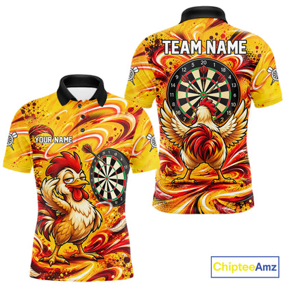 Yellow Red Splatter Funny Darts Polo 1/4-Zip Shirt For Men Rooster Darts Team Tournament Shirt NYN4775