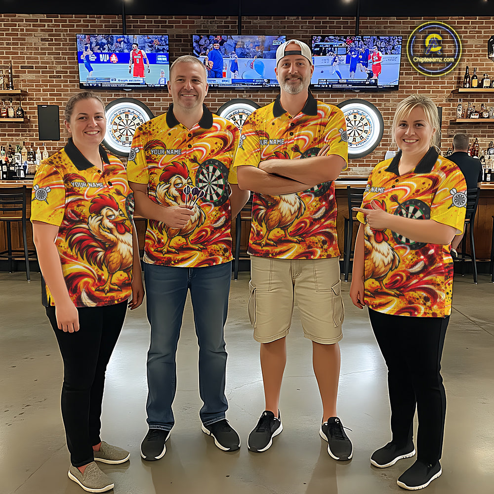 Yellow Red Splatter Funny Darts Polo 1/4-Zip Shirt For Men Rooster Darts Team Tournament Shirt NYN4775