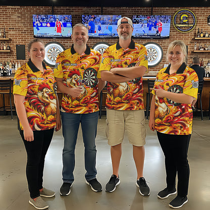 Yellow Red Splatter Funny Darts Polo 1/4-Zip Shirt For Men Rooster Darts Team Tournament Shirt NYN4775