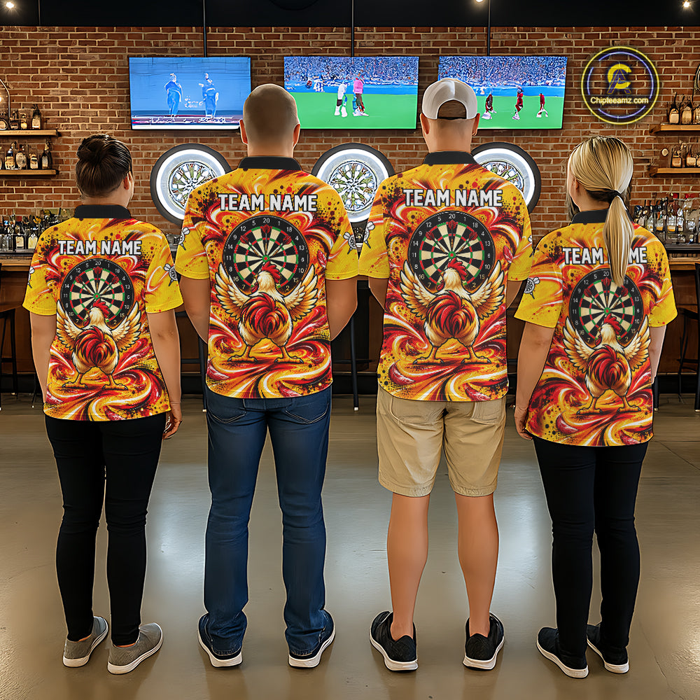 Yellow Red Splatter Funny Darts Polo 1/4-Zip Shirt For Men Rooster Darts Team Tournament Shirt NYN4775